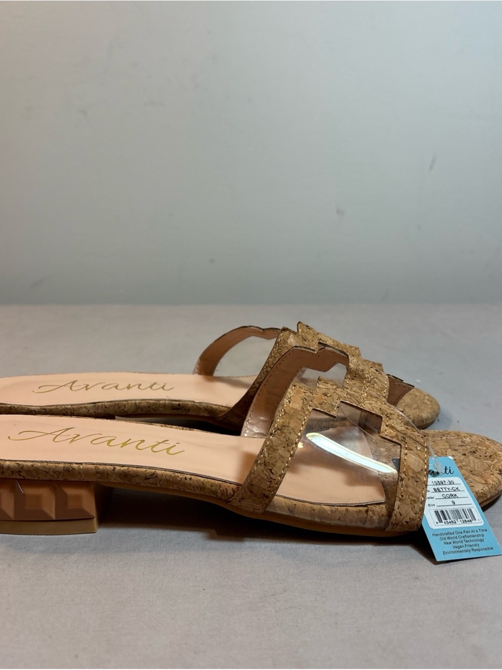 Avanti Cork-Textured Slide Mules with Clear Strap - Picture 4 of 9